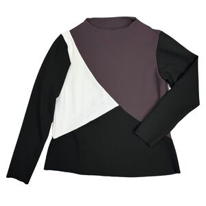 Planet By Lauren G Medium Scuba Tri-Color Top‎ Geometric Long Sleeve Mock Neck